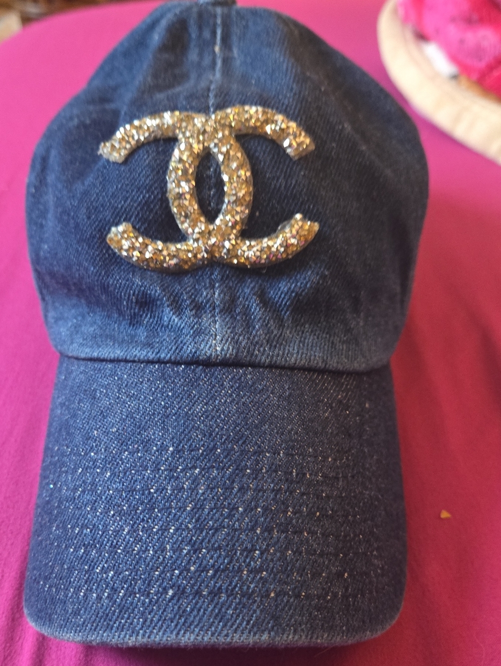 Fashion Denim Baseball Cap with Gold Crystal Logo